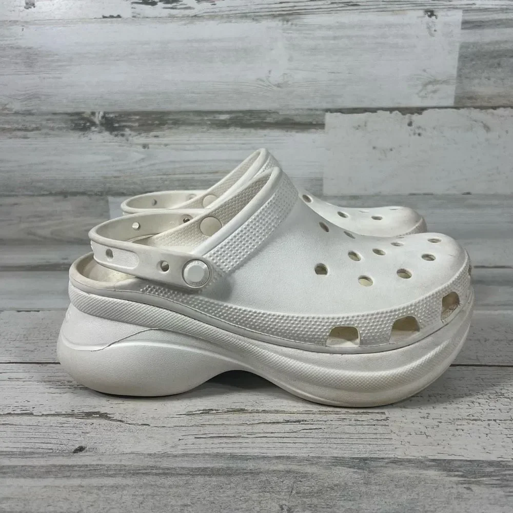 Crocs Womens Slingback Classic Bae Platform Clog Sandals White Size 9